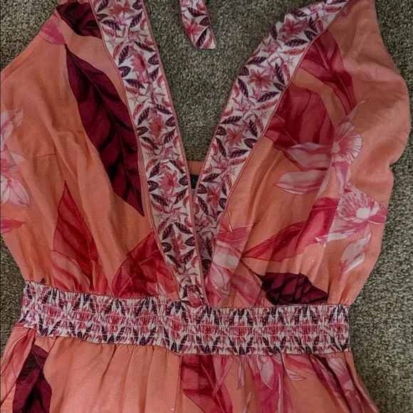 VENUS Floral Halter romper - Coral and Magenta - Picture 4 of 7